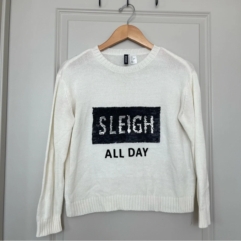 Reversible Sequin Sleigh All Day Christmas Sweater - Picture 1 of 5